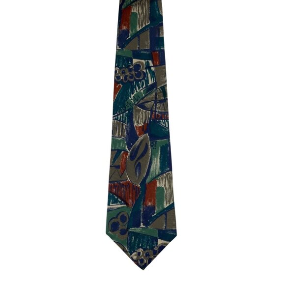 Vintage Manzoni Colorful Abstract Print 100% Silk Mens Tie Necktie - Picture 2 of 6